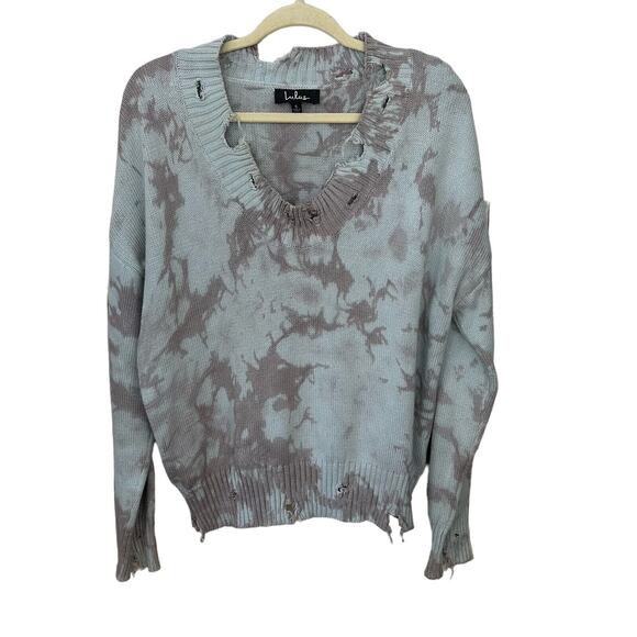 Lulu's Tie Dye Distressed Sweater Womens Oversized Small Blue Purple Pullover - Picture 1 of 8